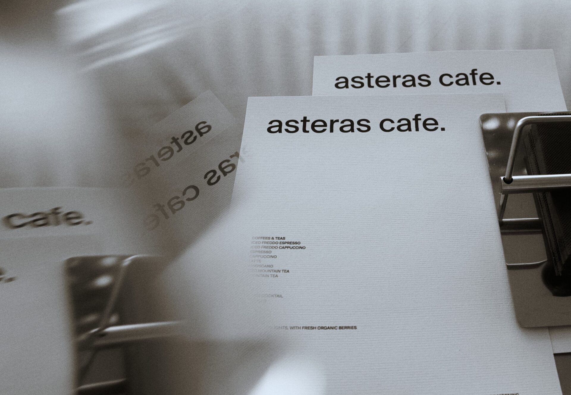 Close-up of Asteras Kings cafe menus from a rooftop brunch and coffee event, showcasing the building’s lifestyle offerings.